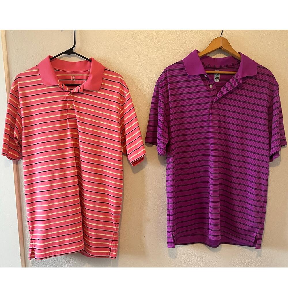 Men's Bundle Set 2 PGA Tour Golf Tennis Polo Shirts Top Size L